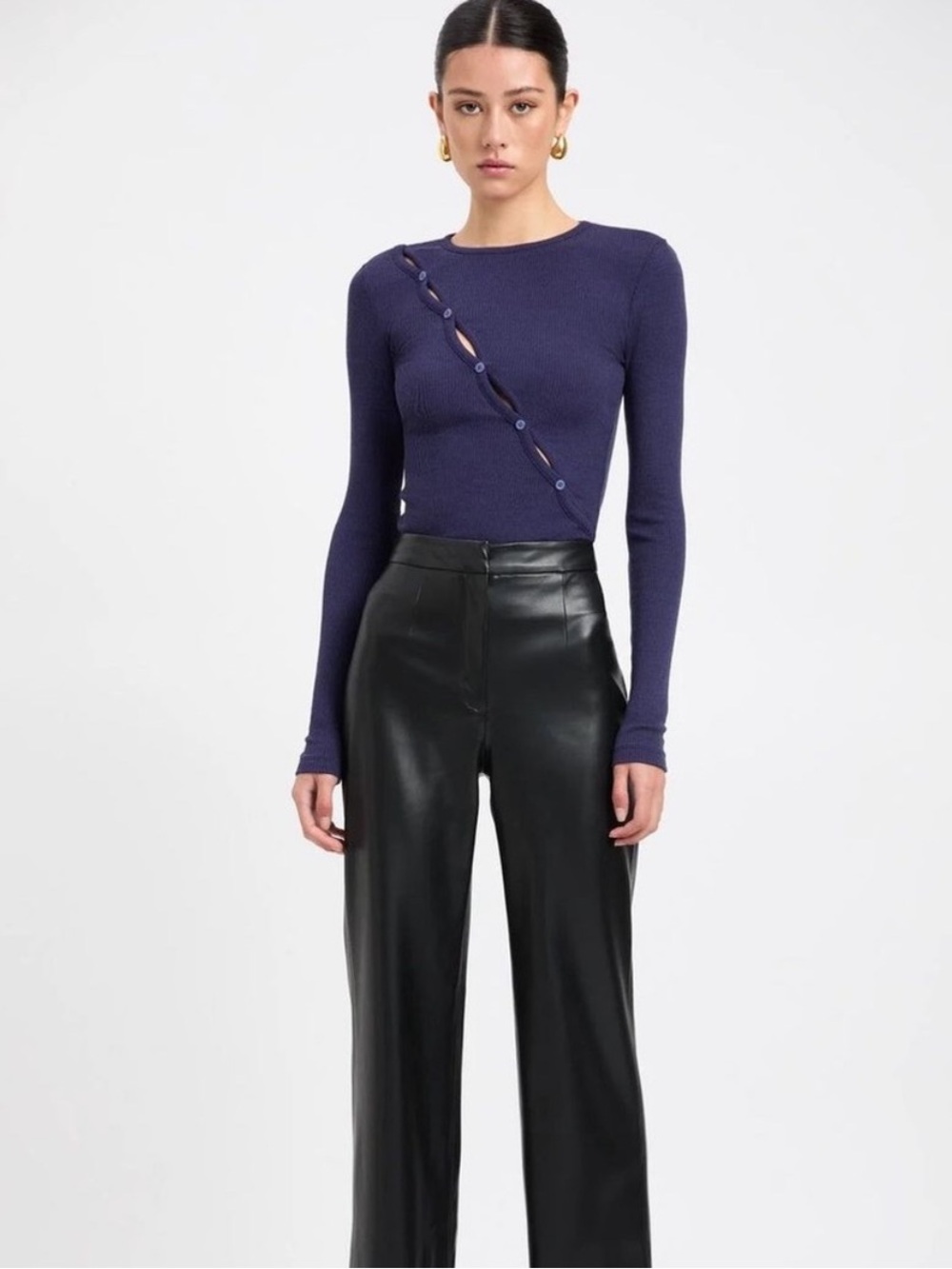 Navy Ribbed Merino Wool Top - Women's Sweater